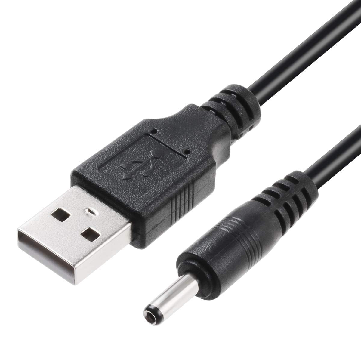TENINYU USB 2.0 A Male to DC 3.5x1.35 mm 5 Volt 24AWG DC Barrel Jack Power Cable 3FT, Black (Max 2.5 Ampere Power Cable, Center PIN Positive), 2Pack