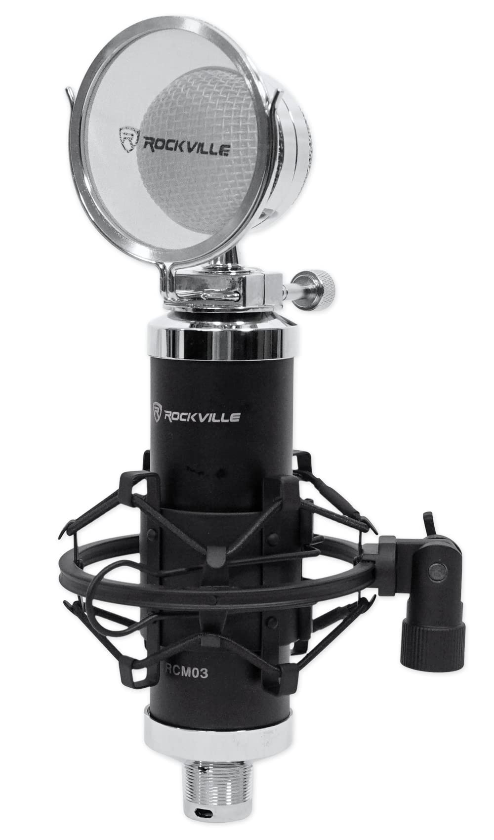 Rockville RCM03 Pro Studio Condenser Microphone, Cardioid Pattern, 30Hz-20kHz Frequency Response, Metal Shock Mount, Includes XLR & 3.5mm Cables, for