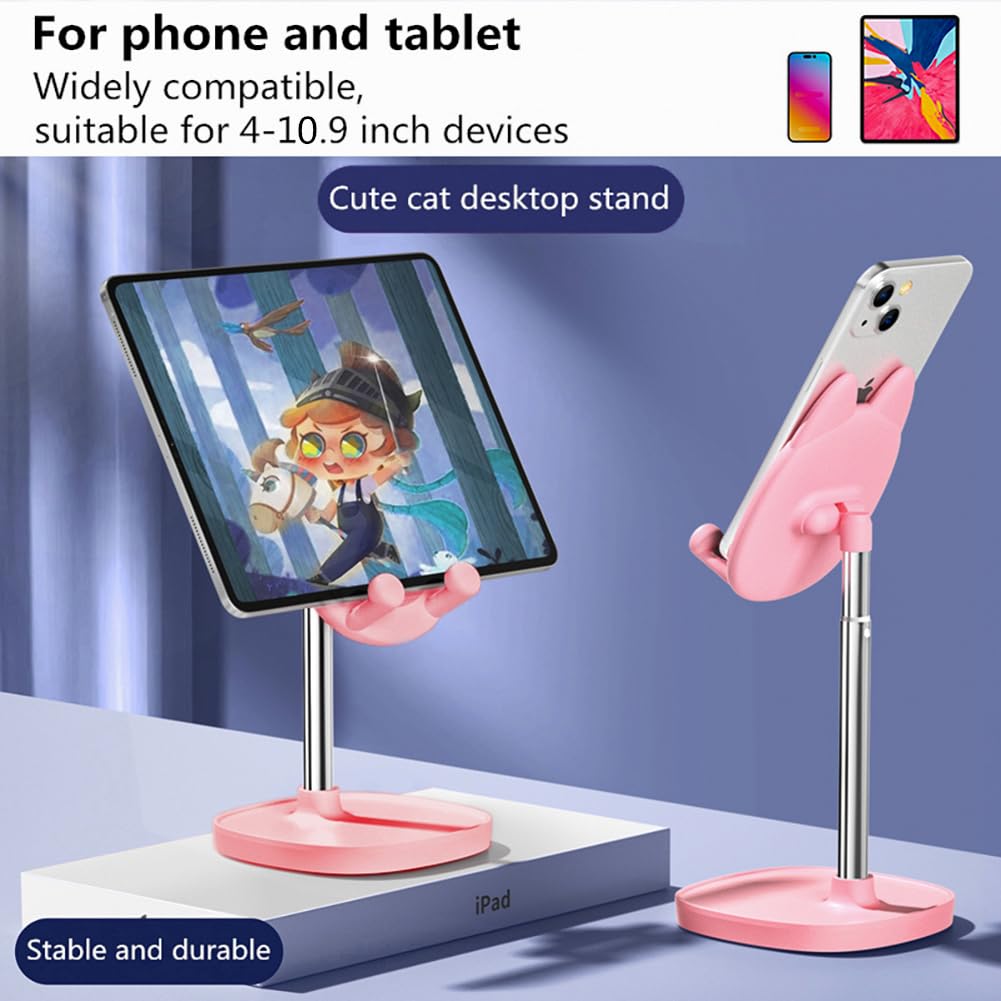 Hearsky Cute Cat Phone Stand, Cat Head Cell Phone Holder for Desk,Angle&Height Adjustable Compatible with All