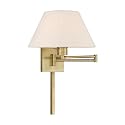Livex Lighting 40038-01 25" One Light Swing Arm Wall Mount, Antique Brass Finish with Oatmeal Fabric Shade
