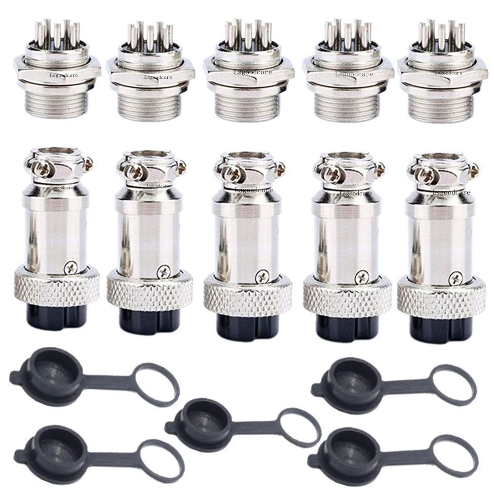 Lsgoodcare 10Pairs 16mm 8 Pin Din Female/ Male Aviation Connector Plug with 10Pcs Aviation Caps , 5A GX16 Metal Chassis Connector Socket