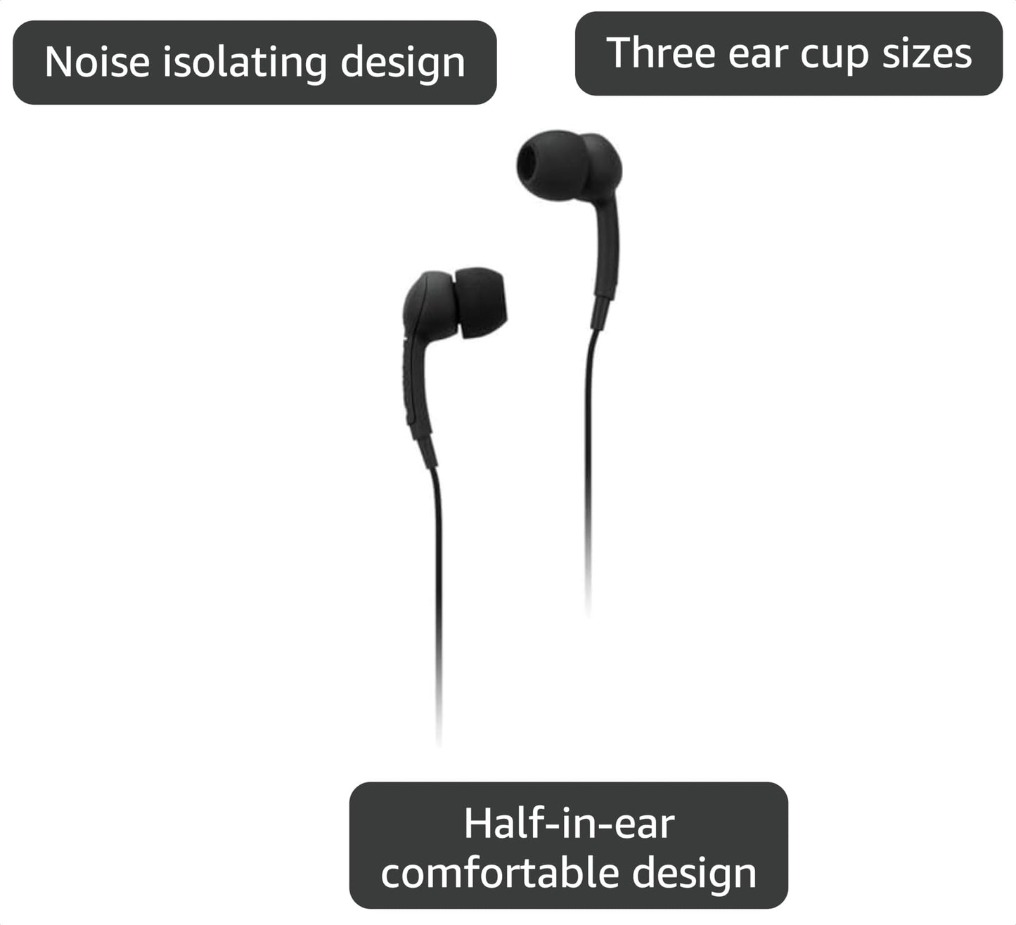 Lenovo 100 in-Ear Headphone, Wired, Microphone, Noise Isolating, 3 Ear Cup Sizes, Windows, Mac, Android, GXD0S50936, Black