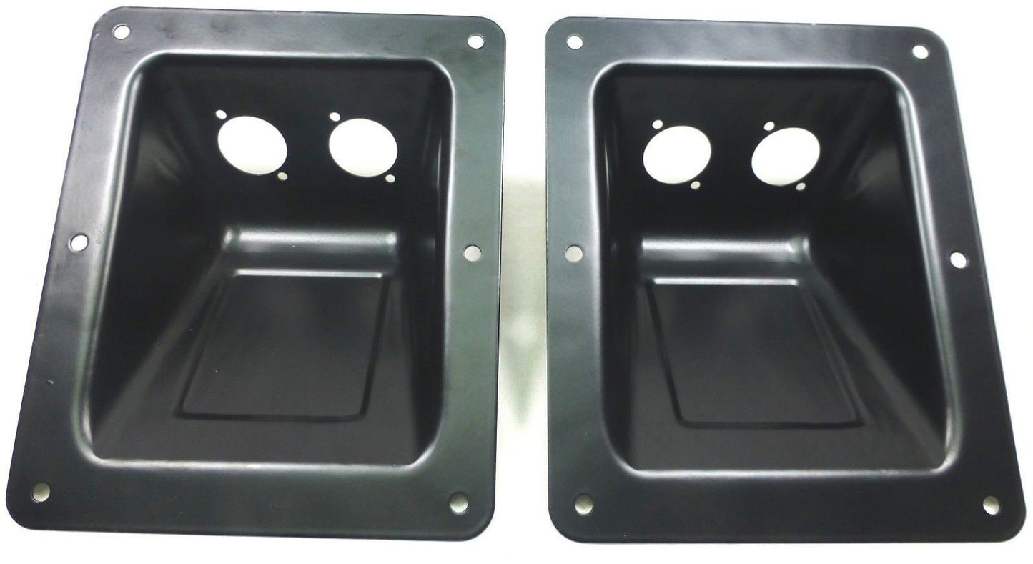 (2) Two Black Large Recessed Dish Plates for Speakon or XLR Connectors.