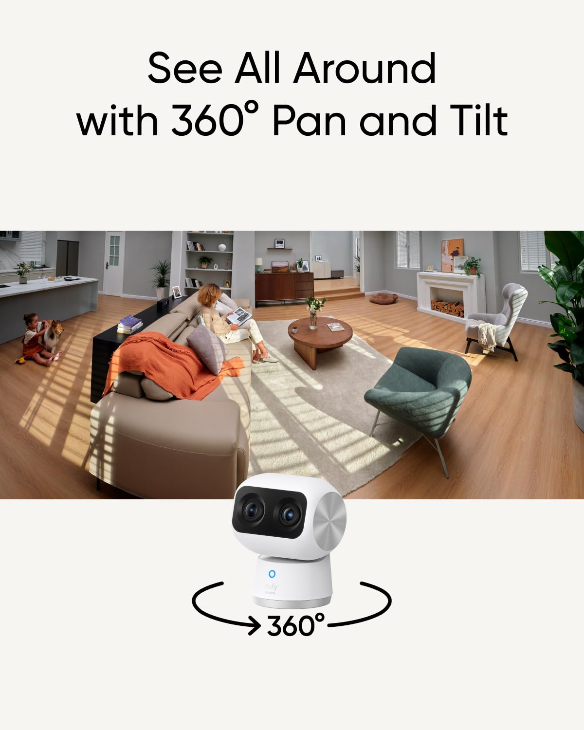 eufy Security 4K UHD Indoor Cam S350, Dual Cameras, 8× Zoom, 360° Pan & Tilt Security Cmera,AI Auto-Tracking,Baby/Pet/Nanny Camera, Human/Pet