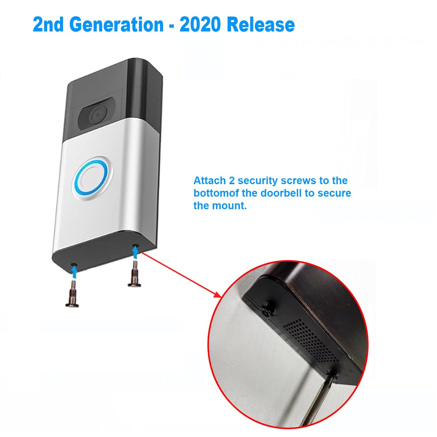 Fansoun No-Drill Adhesive Mount for Ring Video Doorbell (2nd Generation - 2020 Release), Mounting Bracket Accessories for Apartments Office Houses