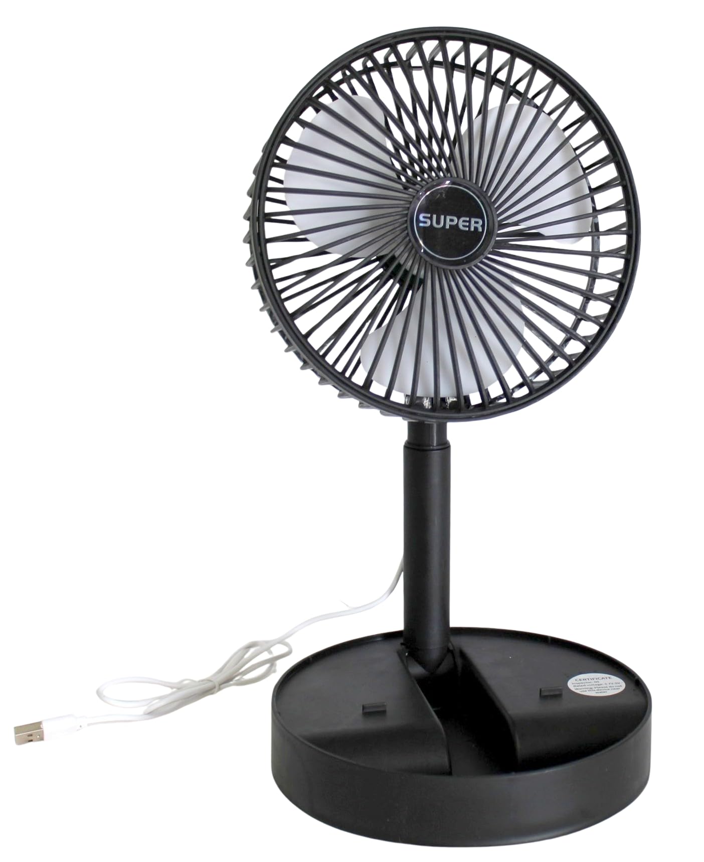 Dependable Industries inc. Essentials Telescopic Folding USB Desk Fan - Adjustable Height 11.5" to 14", Quiet Motor, Compact Table Fan with Phone