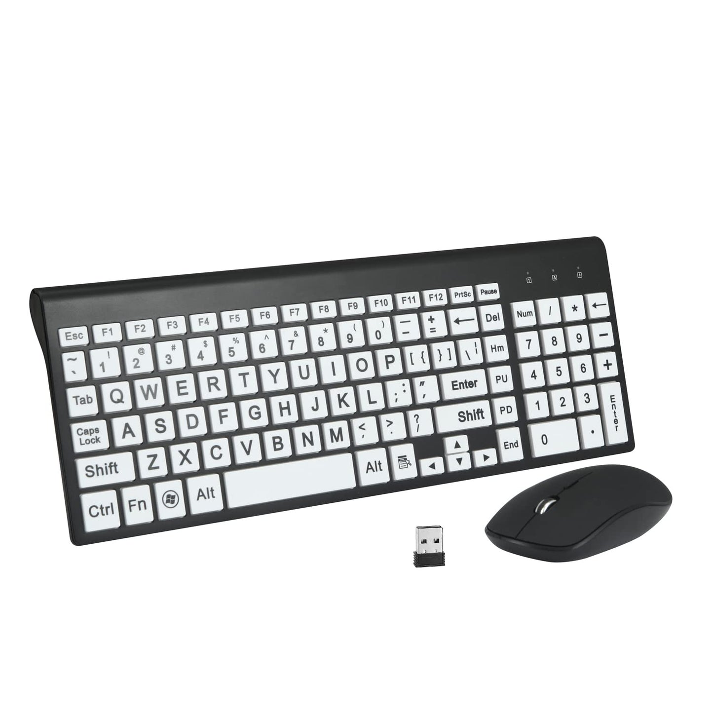 Full Size Large Print 2.4g Wireless Keyboard and Mouse with Oversized Print for Visually Impaired Low Vision Individuals (Black)
