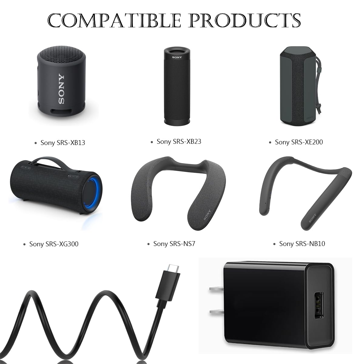 Charging Cord Compatible for Sony SRS-XB13 SRS-XB23 SRS-XB33 SRS-XB43 XG300 SRS-XE200 SRS-XE300 X Portable Speaker, Sony SRS-NS7 SRS-NB10 Wearable