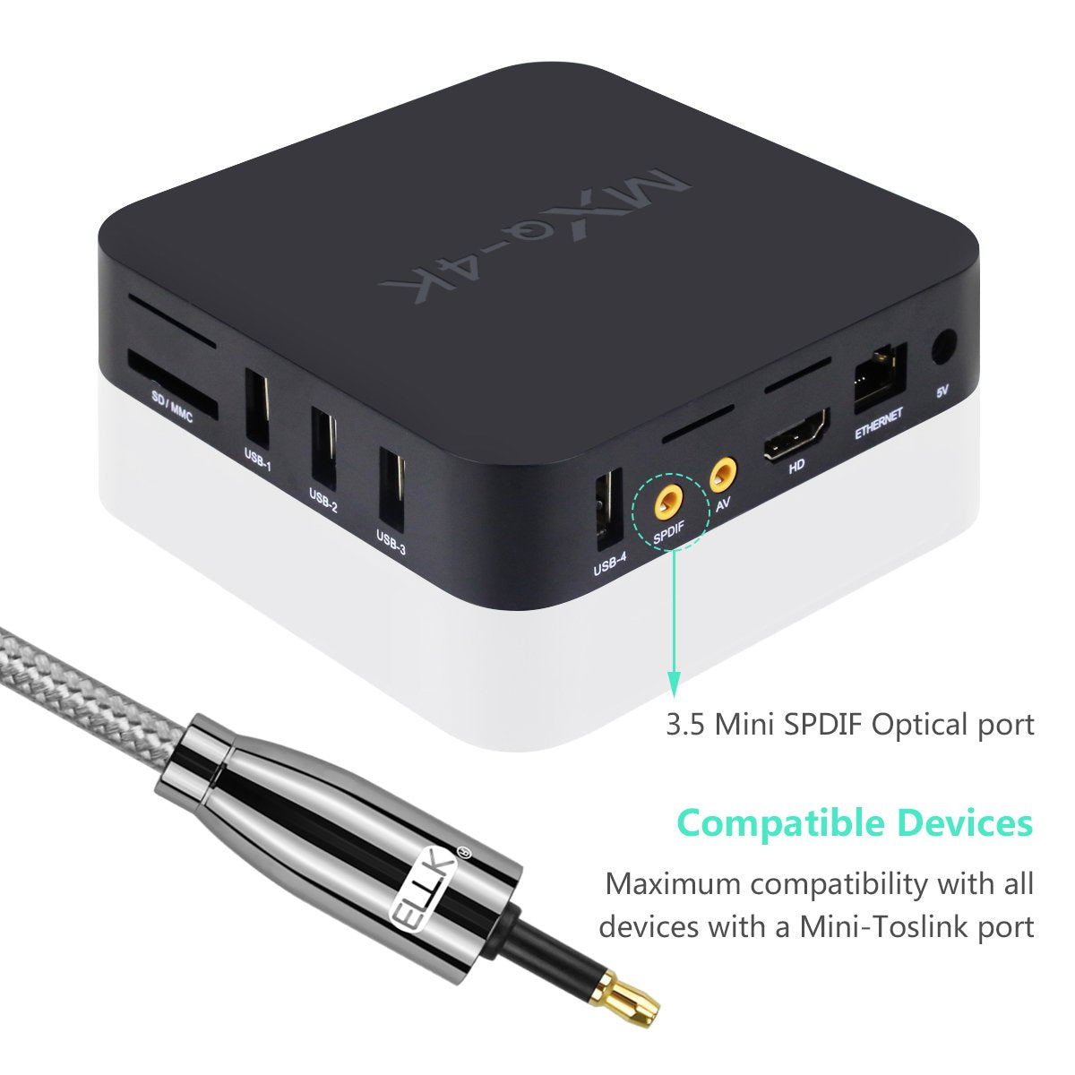 EMK Optical Audio Cable, Toslink Optical to Mini Toslink Optical Cable with Braided Jacket for Home Theater, Sound Bar, TV, PS4, Xbox