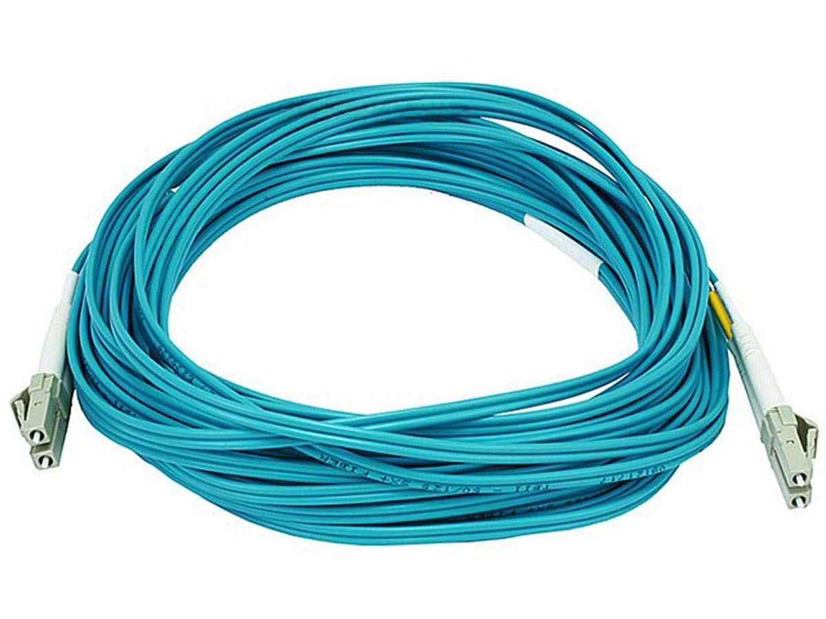 Monoprice Fiber Optic Cable - LC to LC, OM3, 50/125 Type, Multi Mode, 10Gb, Duplex, 2mm Cable Diameter, 10 Meter, Aqua