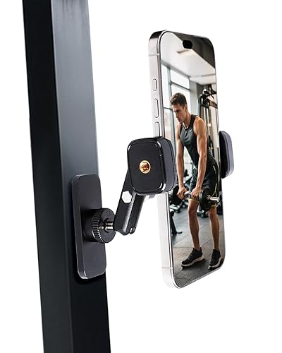 Leenconghui Gym Magnetic Phone Holder ?360 Degree Adjustable Fitness Phone Stand for Smartphones 4.7 to 7 Inches ?Super Magnetic Base Perfect
