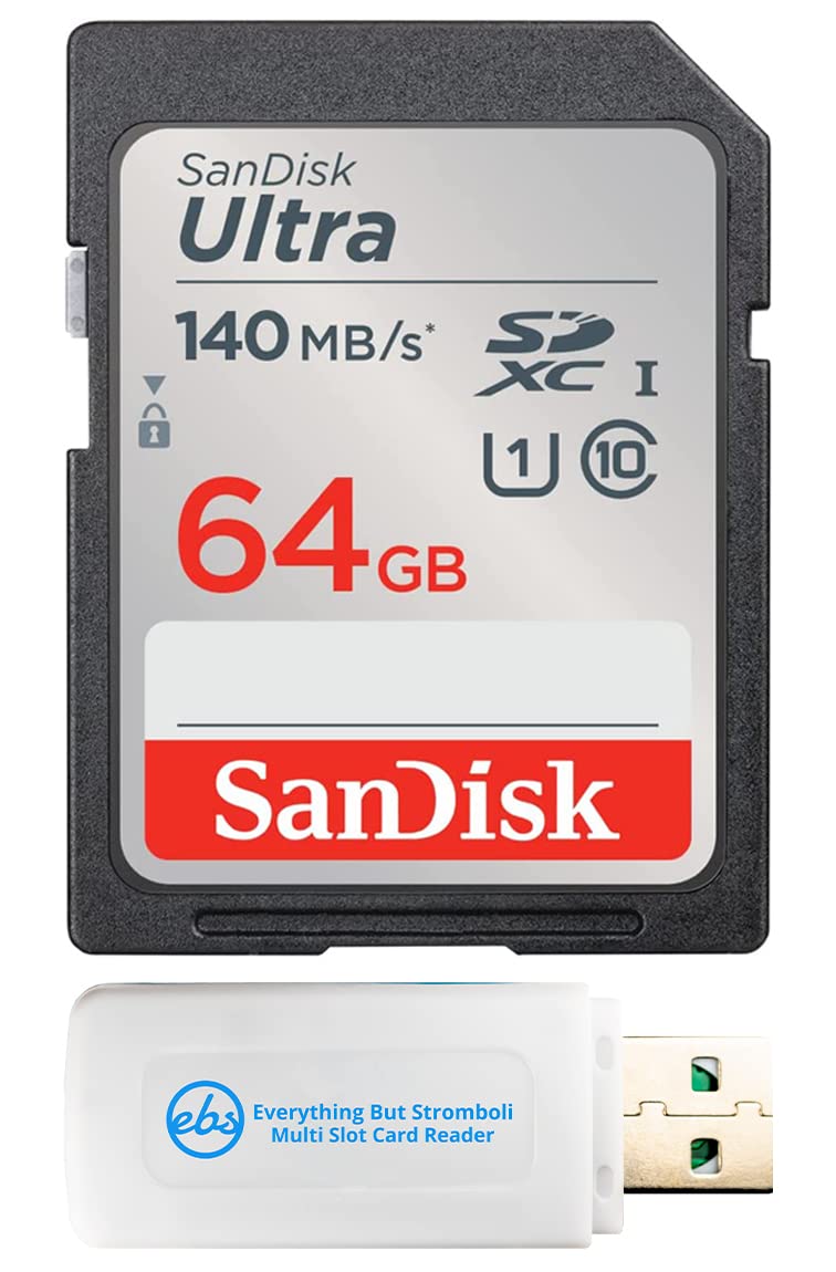 SanDisk 64GB Ultra SDXC Memory Card Works with Sony EOS R100 and Fujifilm X-S20 Mirrorless Cameras (SDSDUNB-064G-GN6IN) U1 C10 FHD Bundle with (1)