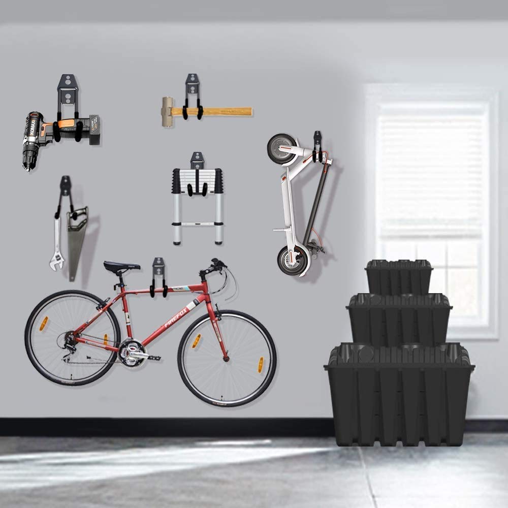 Garage Hooks, 12 Pack Wall Storage Hook Includes 2 Extension Cord Holder, Utility Organization, Heavy Duty Wall Mount Hangers for Hanging Bike