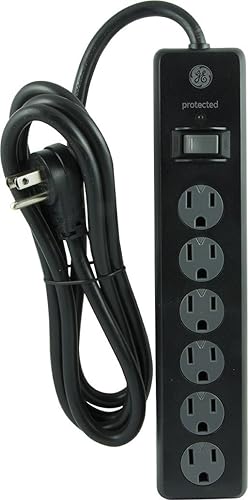 GE General Purpose 6-Outlet Surge Protector, 6 ft Extension Cord, 800 Joules, Twist-to-Close Safety Outlet Covers, Flat Plug, Protected Indicator