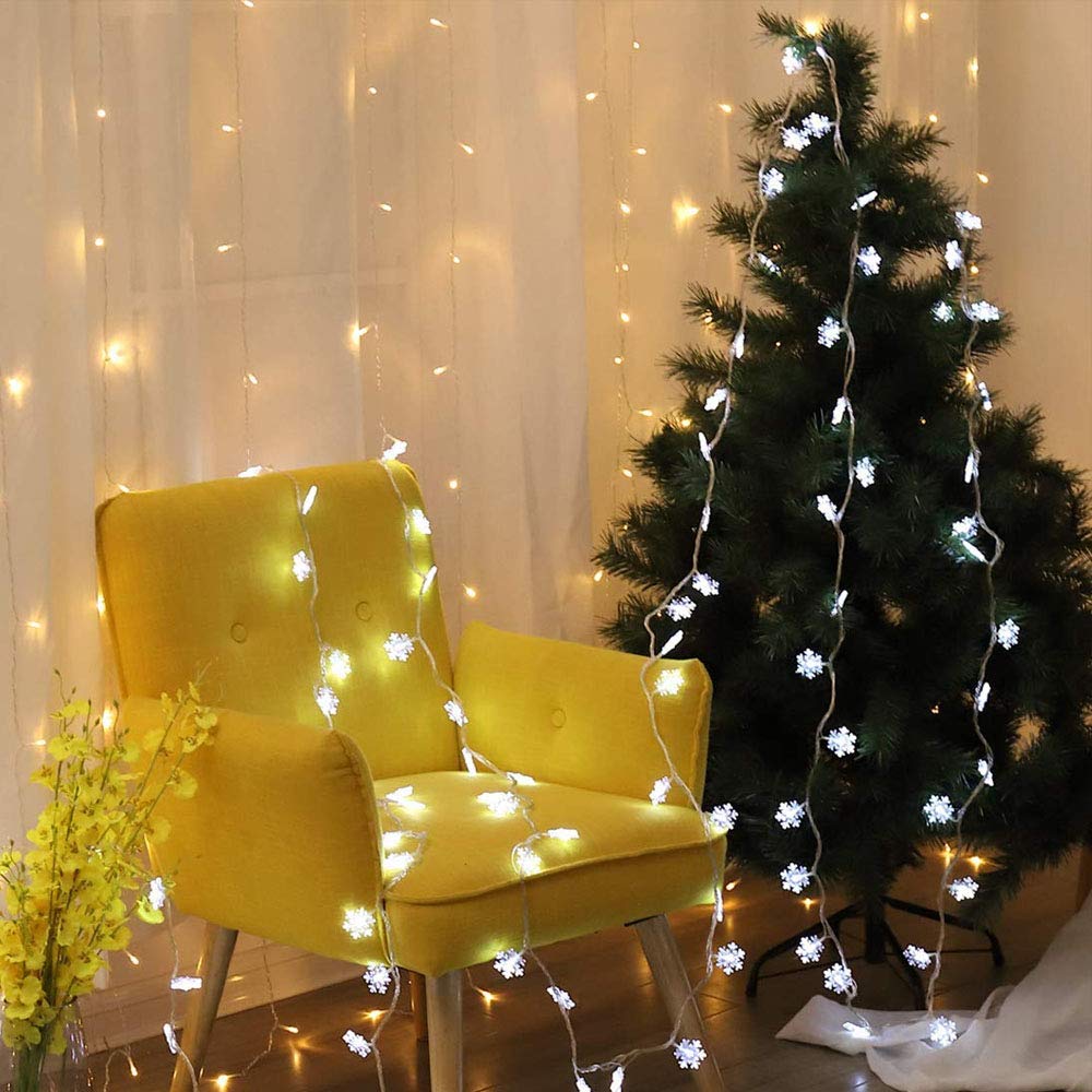 WesGen Christmas Lights?Snowflake String Lights Battery Operated Waterproof 20ft, 40 LED Fairy Lights for Xmas Garden Patio Bedroom Party Decor