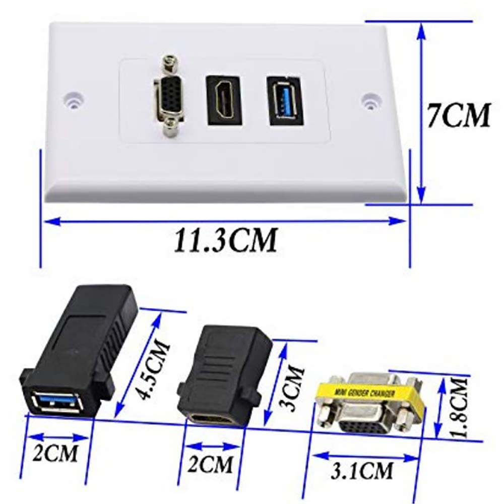 Zopsc USB VGA Wall Socket Panel Wall Mount Panel Adapter with Mounting Screws for Easy Installation