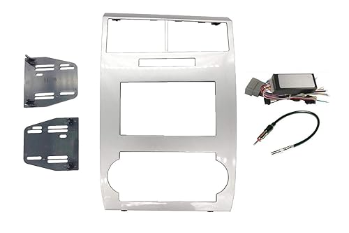 Radio Stereo Car Install Double Din Navigation Silver Bezel Can Bus Factory Amplified Systems Wire Harness & Antenna Adapter Compatible with Dodge