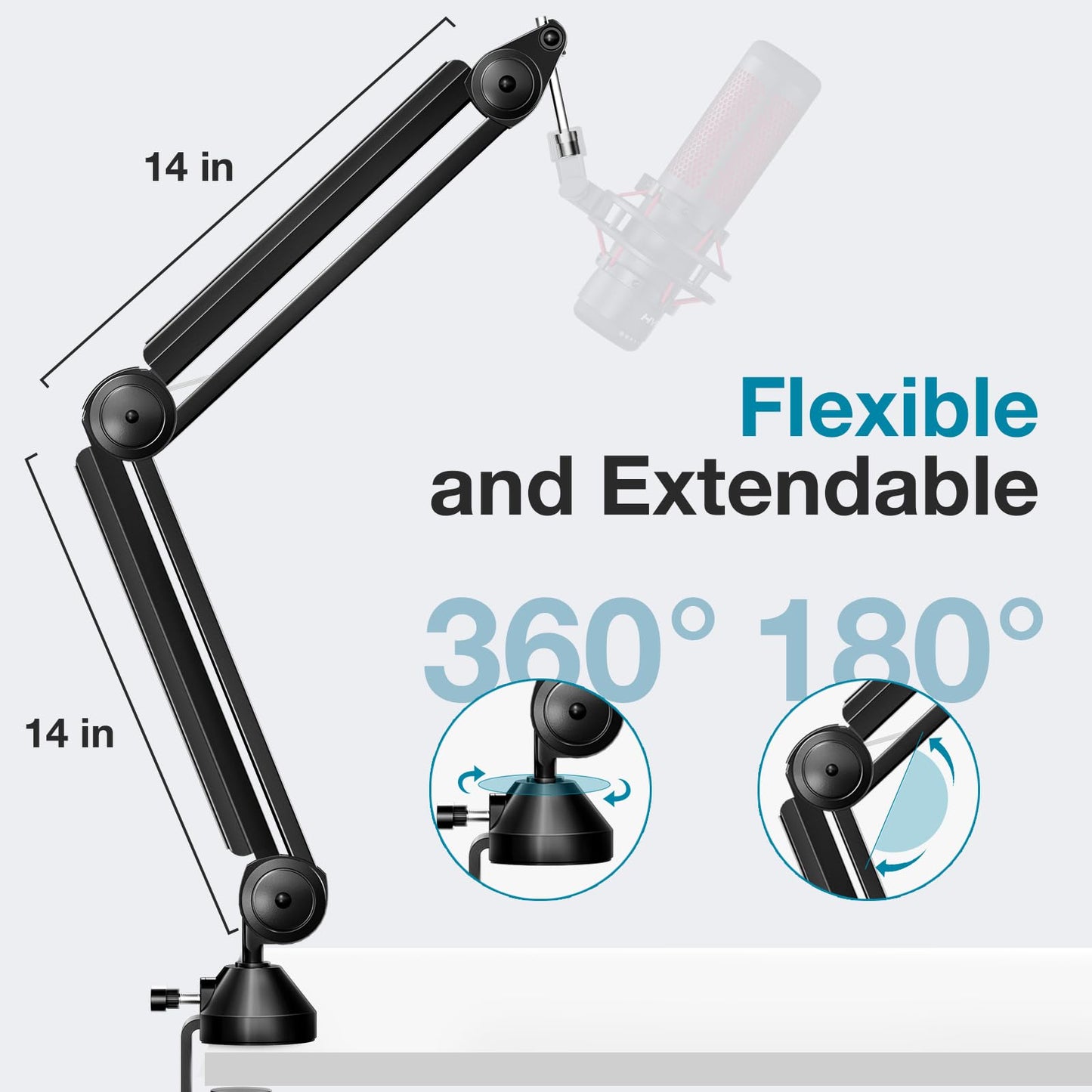 InnoGear Microphone Boom Arm, Mic Stand Desk with Cable Management Microphone Arm Stand for HyperX QuadCast SoloCast Blue Yeti Snowball Fifine Shure
