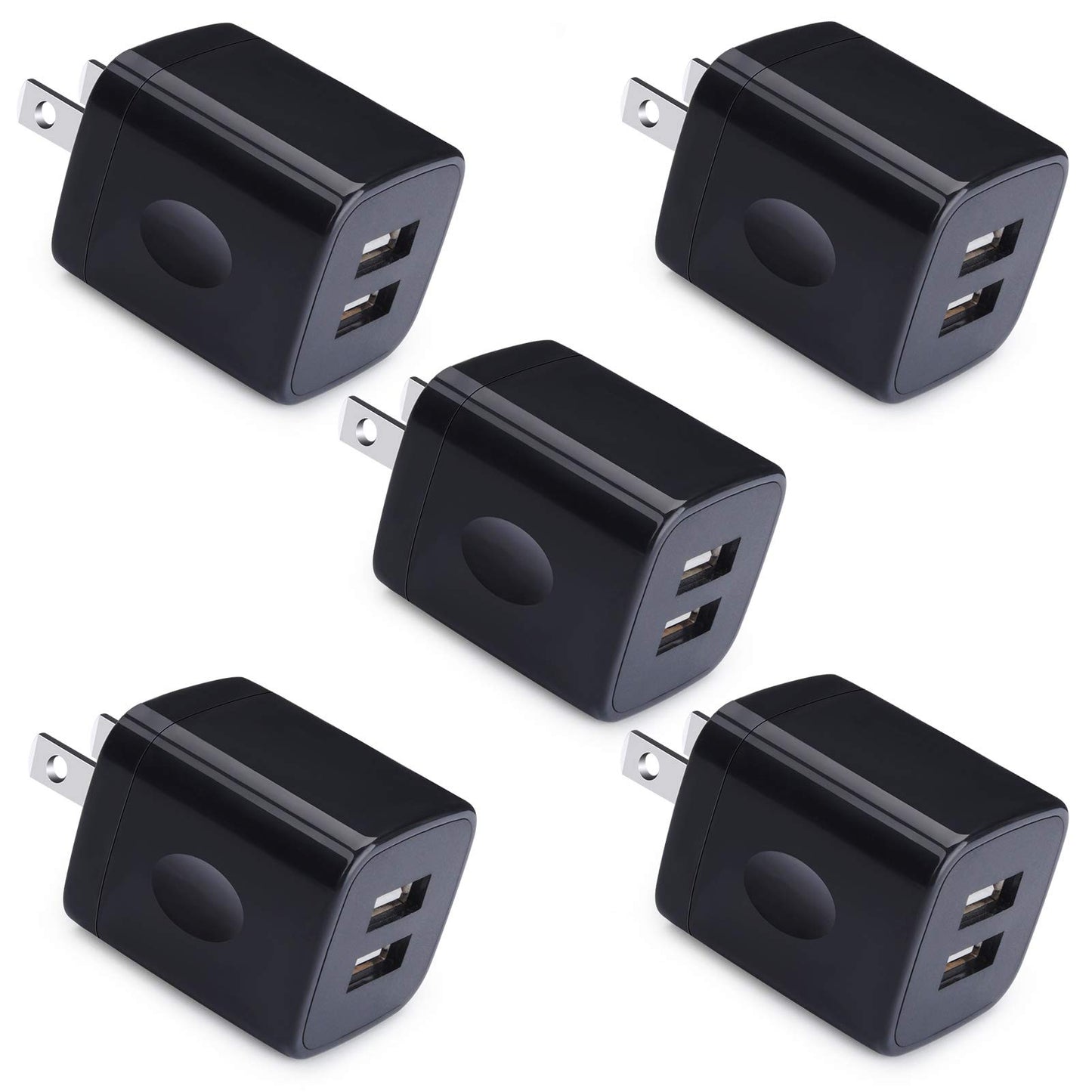 Charger Box, Charging Cube 5 Pack, Dual USB Wall Charger 5V 2A Power Adapter Charging Block Brick Outlet Plug for iPhone 15 14 13 12 11, iPad, Samsung