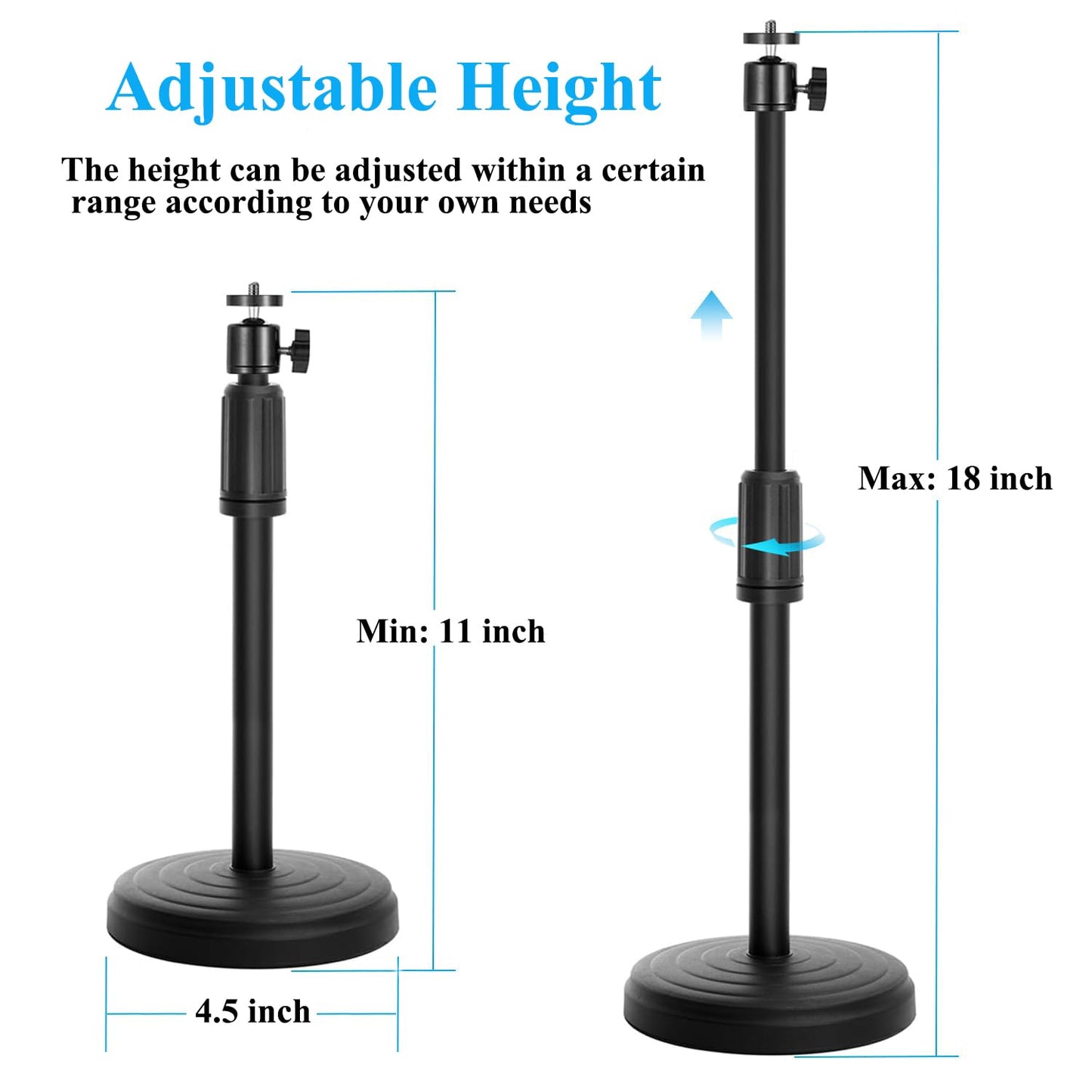 Webcam Stand with Phone Holder, Adjustable Height Desk Camera Mount for Logitech C920 C922 C925e C930e, 1/4" Threaded Desktop Tripod Stand for Live