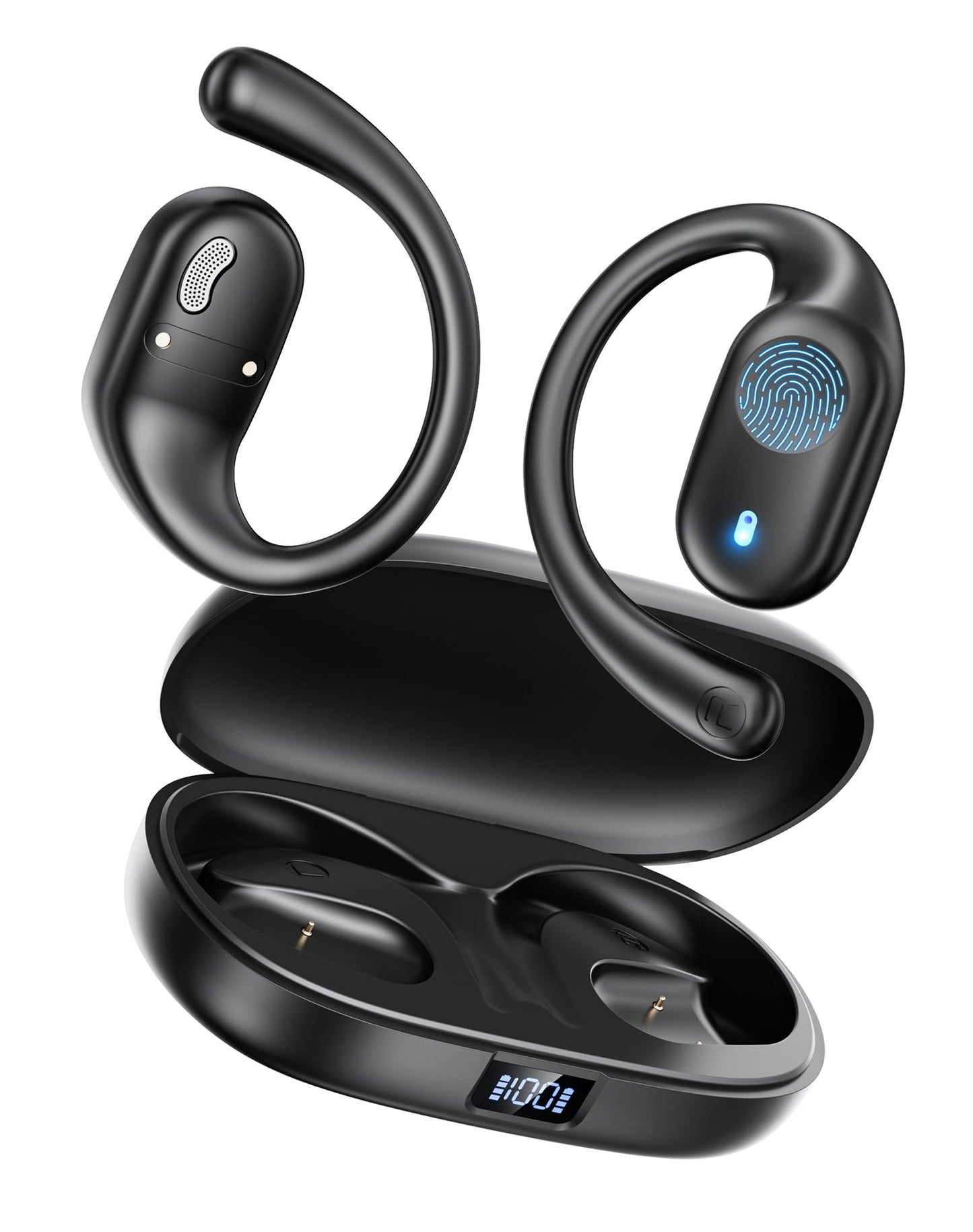 Eigsupia Open Ear Headphones, Bluetooth Headphones 5.3 Sports with Smart Digital Display, 36H Playtime, IP54 Waterproof, Wireless Earbuds Lightweight