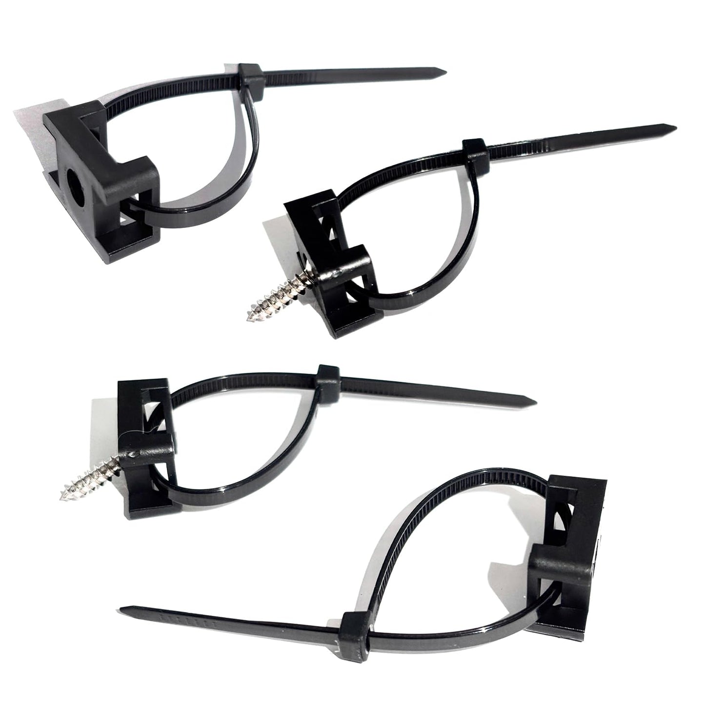 Cable Zip Tie Mounts Kit - 55 Set Wire Cable Clips Organizer Holders with 6" Cable Ties, Saddle Type Mounts Base and Tapping Screw, Black
