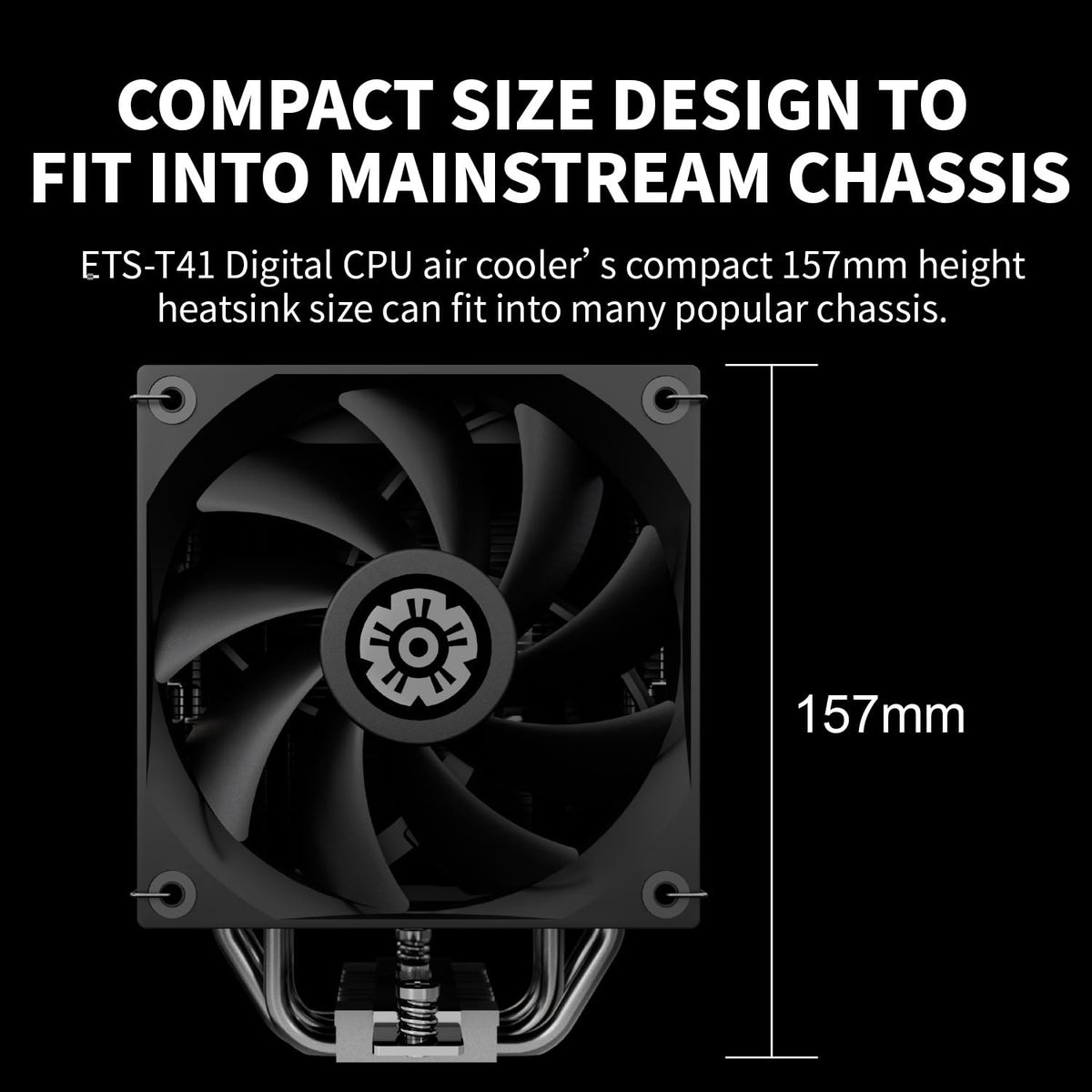 Enermax T41 Digital CPU Air Cooler 157mm Height All-Black CPU Air Cooler 4 Heat Pipes with Dual 120mm PWM Fan 250W TDP, for Intel 1851/1700/1200/115X