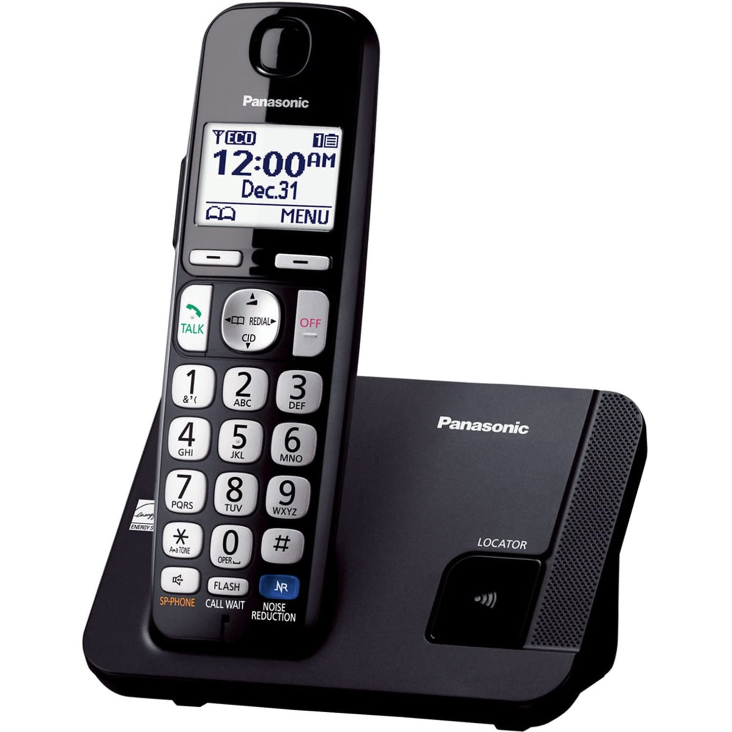 Panasonic Expandable Cordless Phone DECT 6.0 with Talking Caller ID and Enhanced Noise Reduction, Black/Silver - 1 Handset (KX-TGE210B)