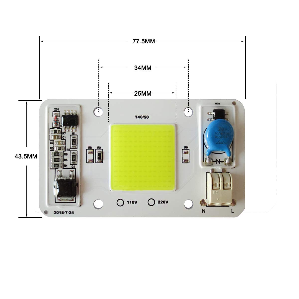 Tesfish 2PCS LED COB Chip 50W 110V White Light Engine Integrated Smart IC Driver Free Solder for LED Floodlight Ceiling Light etc