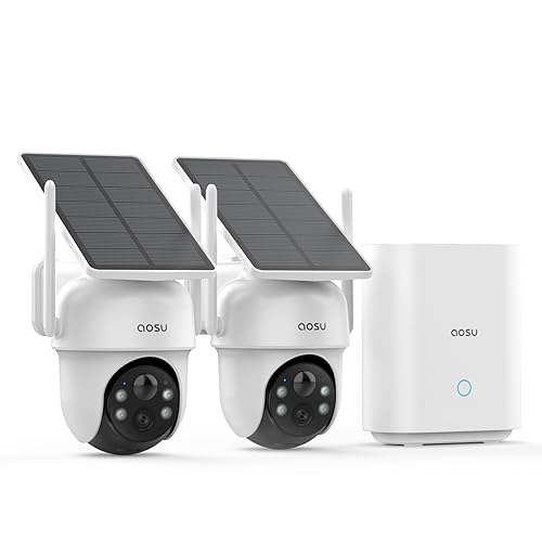aosu Security Cameras Outdoor Wireless, 2 Cam-Kit, No Subscription Required, Solar-Powered, Home Security Cameras System with 360° Pan & Tilt, Auto