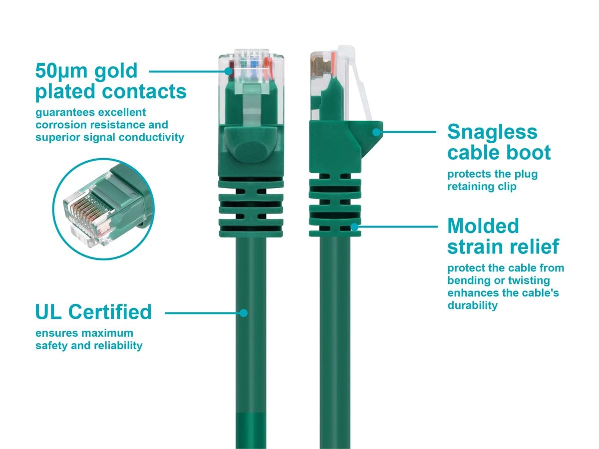 Monoprice 50FT 24AWG Cat6 550MHz UTP Ethernet Bare Copper Network Cable - Green