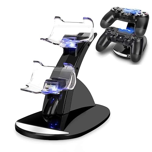 VSEER Dual Shock PS4 Charging Station - Twin Charge Docking Station Stand PS4 Charger for Pro/Slim Controllers, Black