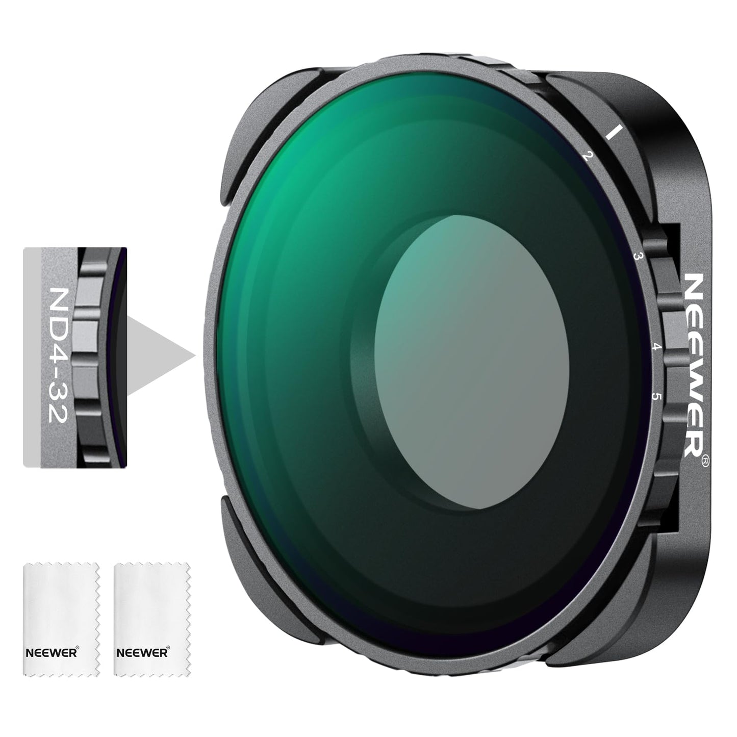 NEEWER Variable ND Filter Compatible with GoPro 13 12 11 10 9, ND4-32 2-5 Stops Screw On Adjustable ND Filter with Multicoated HD Optical Glass, Slim