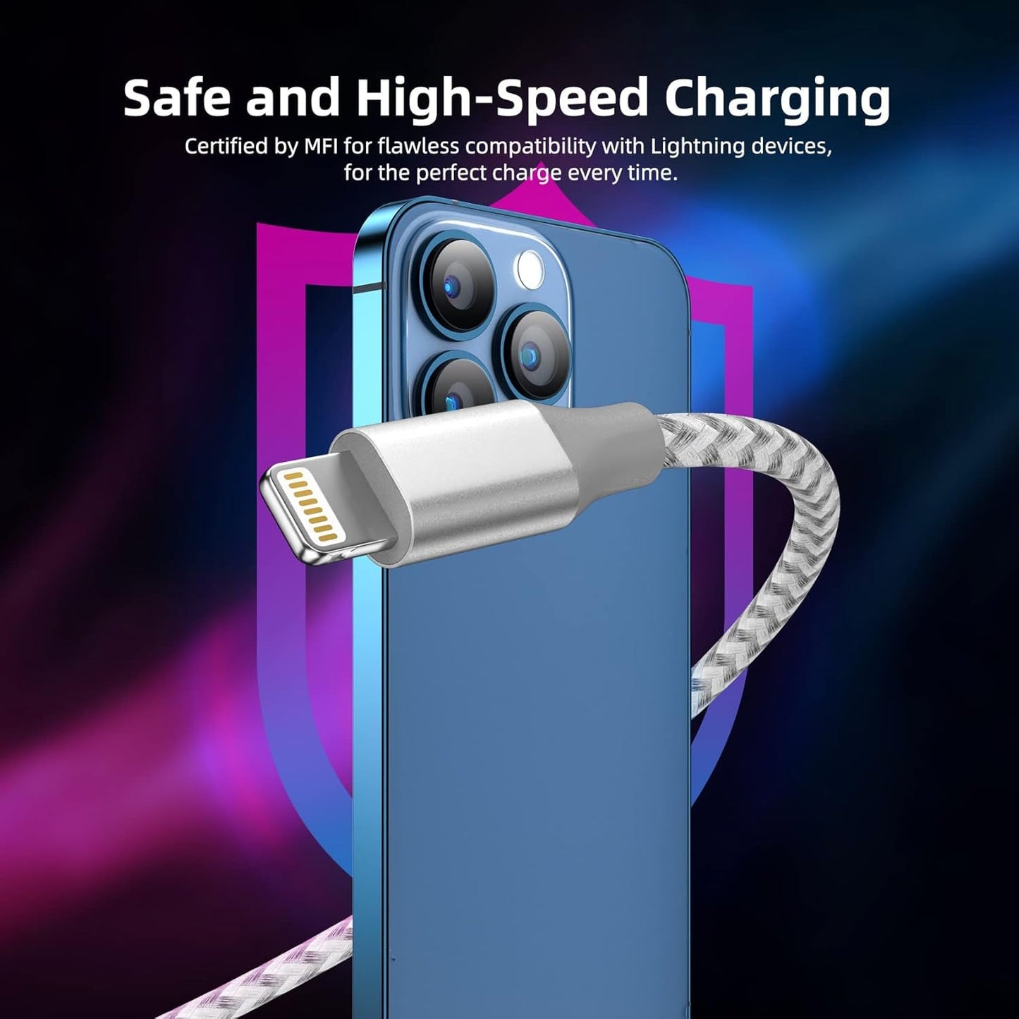 iPhone Charger 3 Pack 10 ft Apple MFi Certified Lightning Nylon Braided Cable Fast Charging Cord Compatible with iPhone 13 12 11 Pro Max XR XS X 8 7…