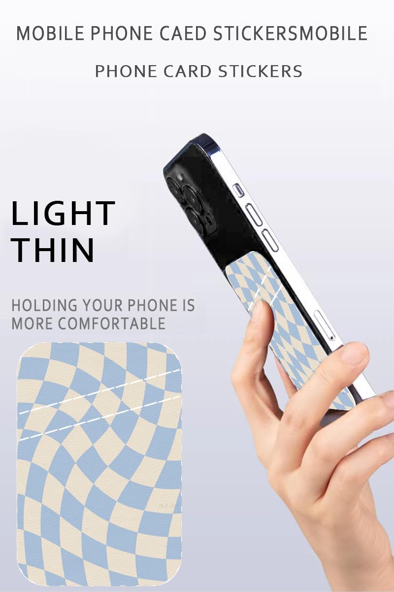 AWHSCP Leather Phone Wallet, Dual Pocket Credit Card Sticky Wallet, Compatible Cell Phones, Cute Twisted Blue Checkerboard