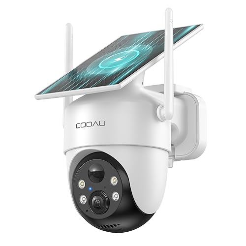 COOAU Solar Security Cameras Wireless Outdoor - Low-Light Rechargeable, Easy to Install, 2K 360° Cameras for Home Security, Surveillance Cam with AI