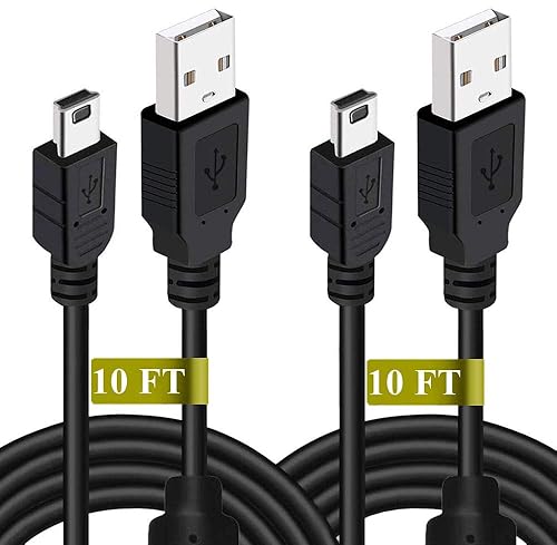 Drimoor 2 Pack 10ft PS3 Controller Charger Cable - Fast Mini USB Data Charging Cord for PS Move PlayStation 3 Wireless Controller, TI84 Plus CE