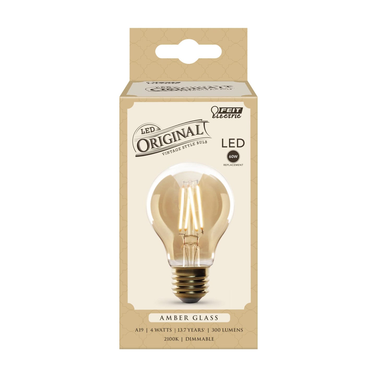 Feit Electric A19 LED Vintage Exposed Filament Light Bulb, 60W Eq