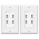 TOPGREENER 5.8A Ultra High Speed USB Quad 4-Port Wall Outlet Receptacle, Compatible with iPhone SE/11/XS/XR/X/8, Samsung Galaxy S20/S10/S9/Note