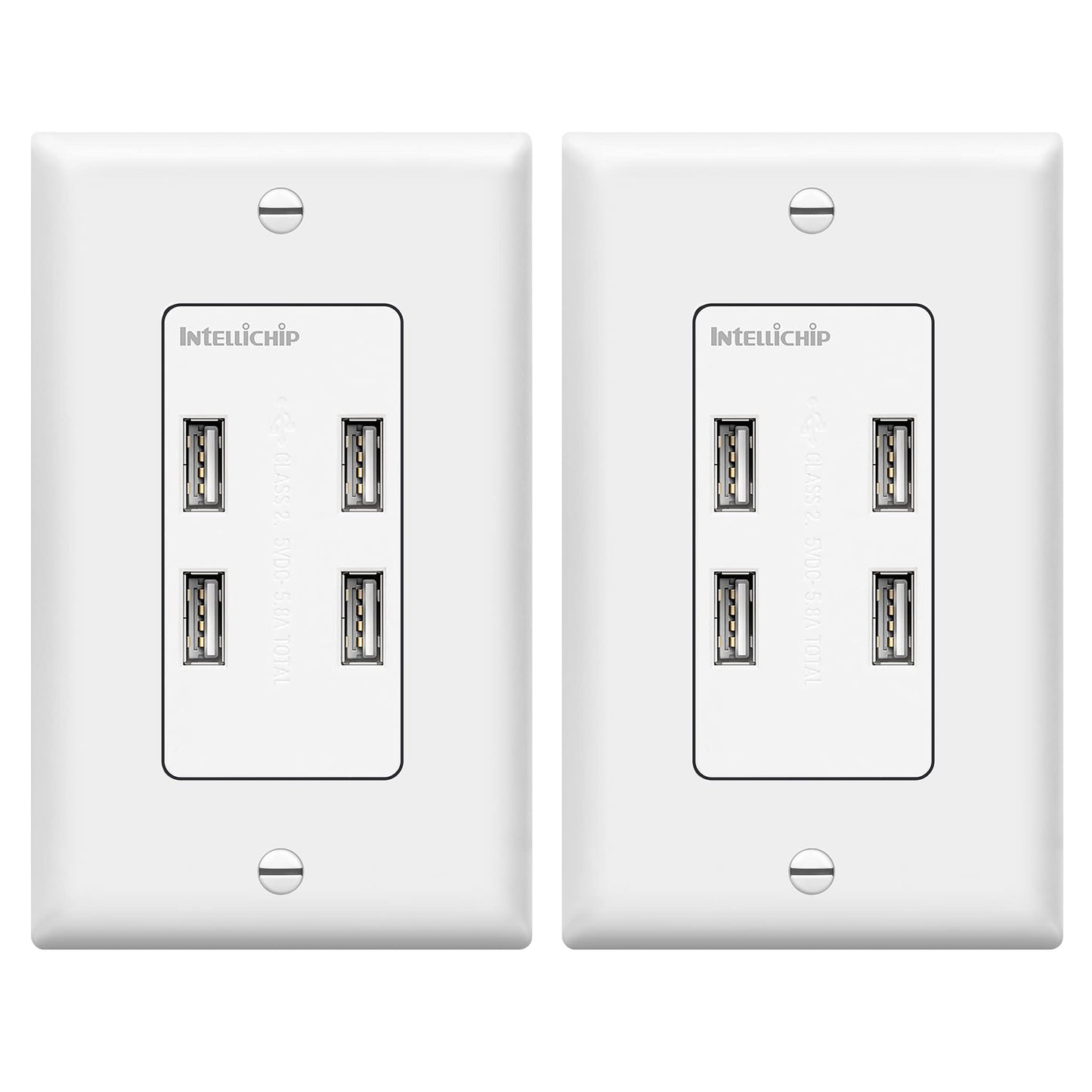 TOPGREENER 5.8A Ultra High Speed USB Quad 4-Port Wall Outlet Receptacle, Compatible with iPhone SE/11/XS/XR/X/8, Samsung Galaxy S20/S10/S9/Note