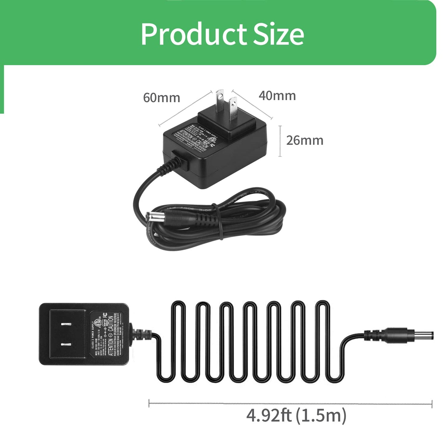 Security-01 AC to DC 15V 1A Power Supply Adapter, Plug 5.5mm x 2.1mm,15v dc Power Supply for Litter-Robot III,Litter Robot Power Cord,1.5 Meter Cord…