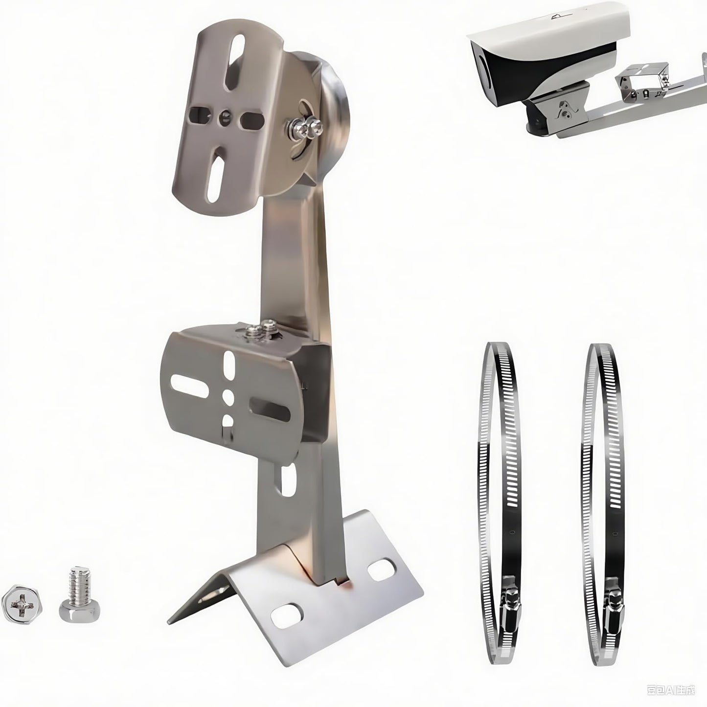 10" Heavy-Duty Stainless Steel Security Camera Mount Bracket - Universal Corner/Pole/Wall/Column Mount with Double Loops (2 x 4 Diameter) - Fits CCTV