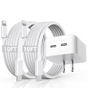 iPhone Fast Charger, 40W Dual USB-C Quick Wall Charger 10FT Charging 2pack 10FT Extra Long Lightning Cable+Double Port Foldable USBC iPhone Charger