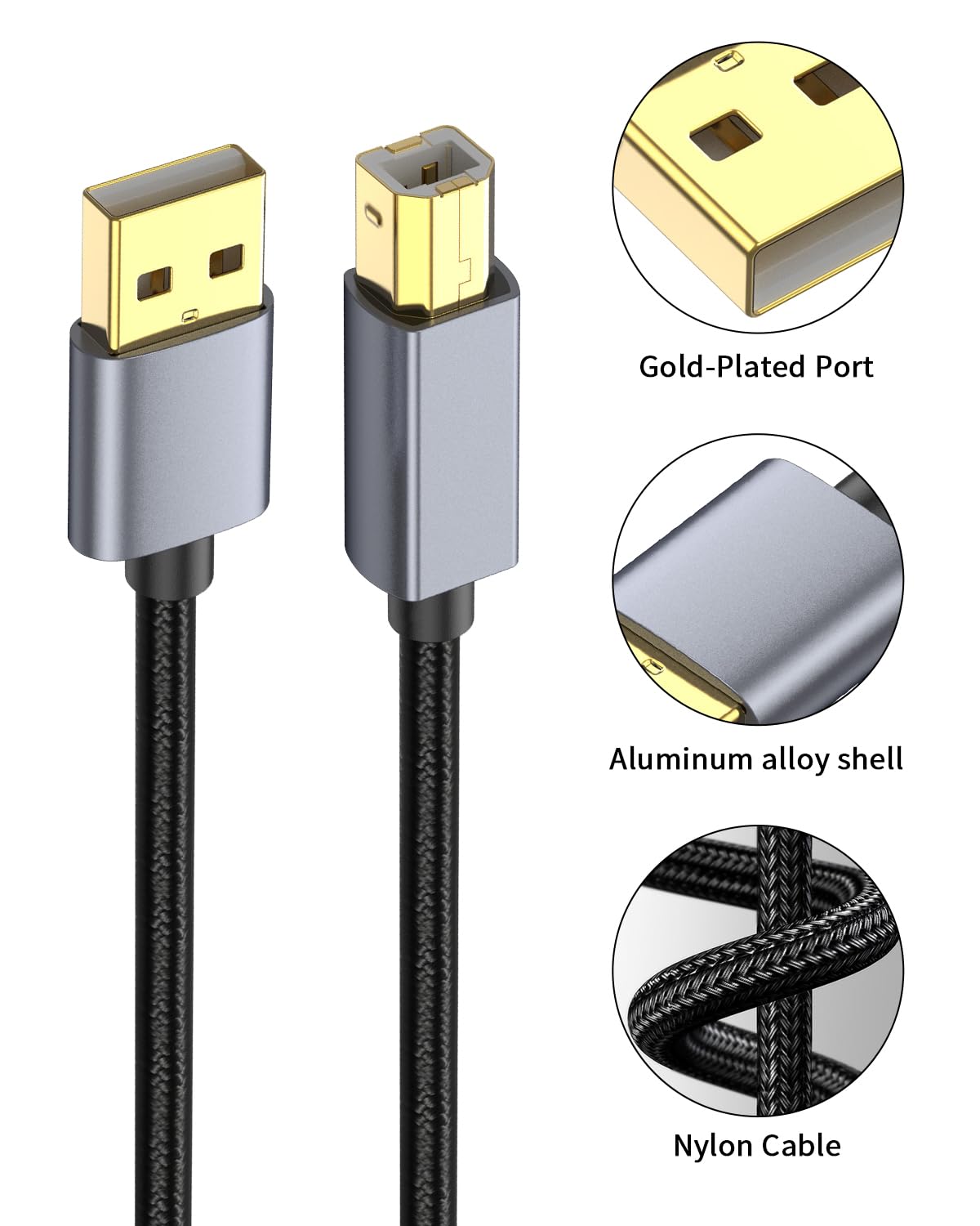 Danfetsoy USB 2.0 to USB B Printer Cable 16Ft, USB B Male to Type A Male Cable for MacBook Pro, Air, DJ Controller, Printer, Scanner, Fax Machine