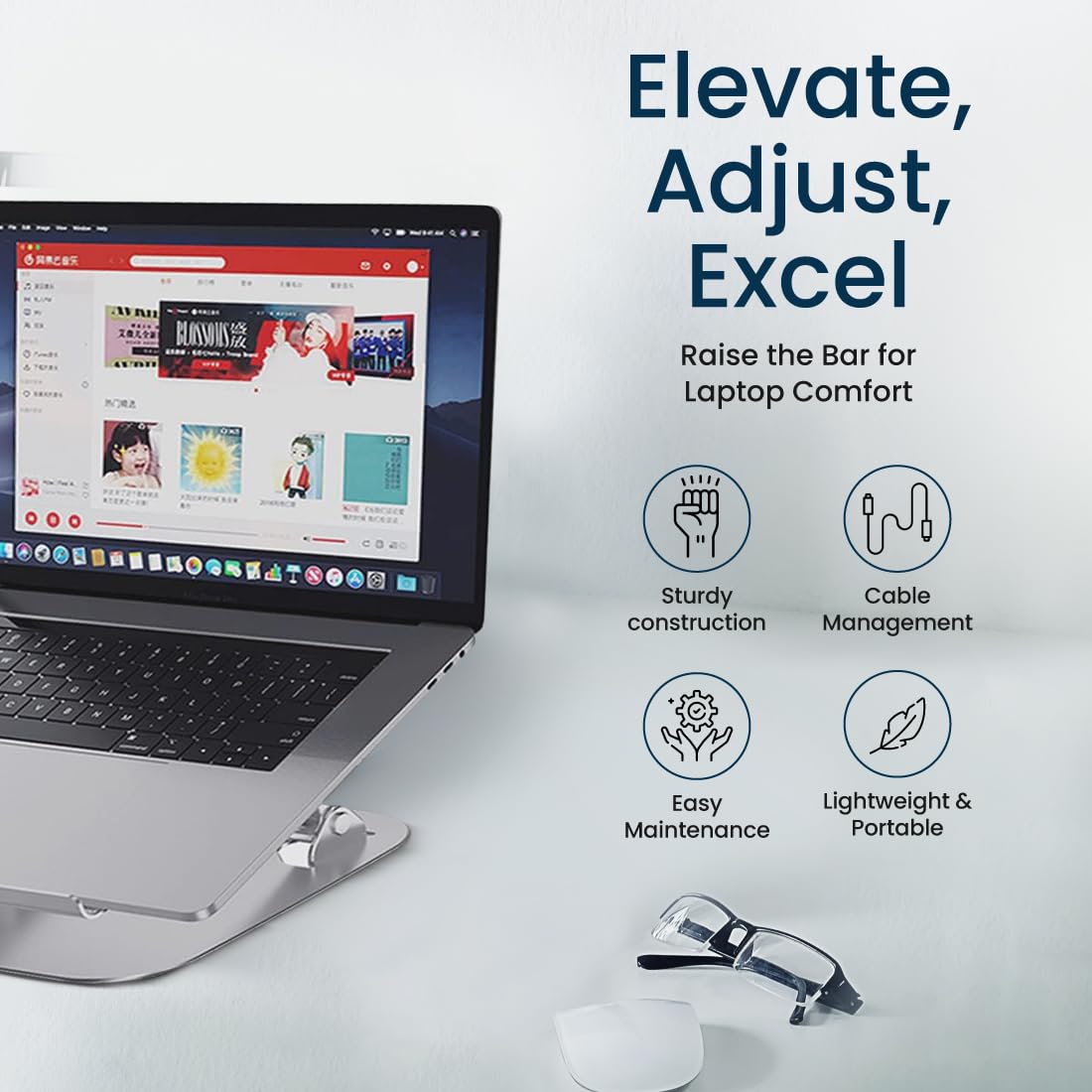 OTM Essentials Aluminum Adjustable Laptop Riser Stand,