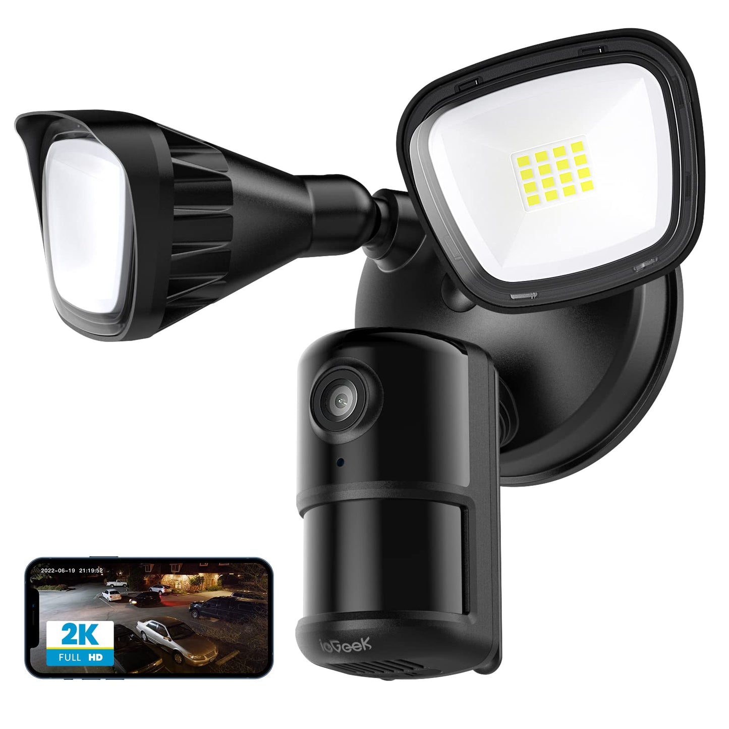 ieGeek Floodlight Camera Outdoor, 2K Wired Home Smart Security Cameras, 2.4G WiFi Flood Light Camera with Motion Sensor, Wiring 2600 Lumens Cam, Color