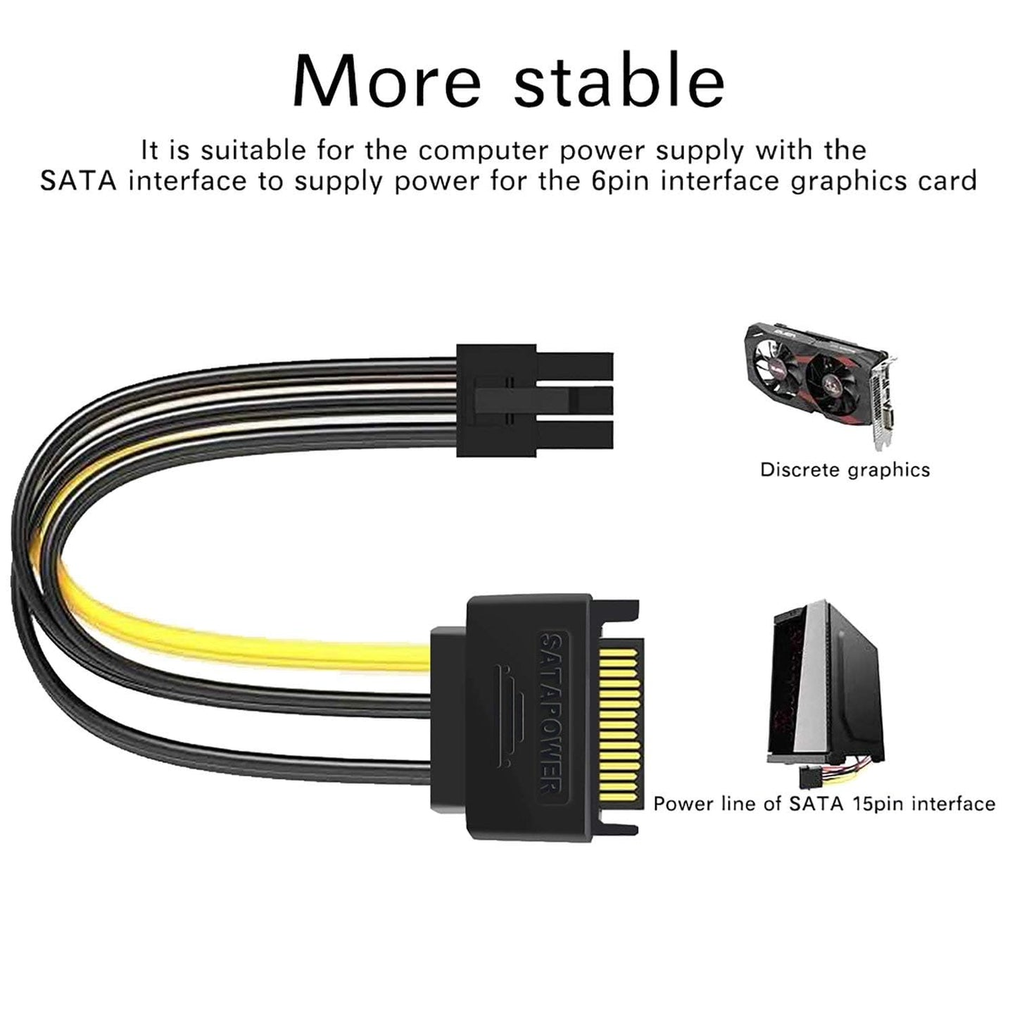 6 Pin SATA Power Cable 3 Pack SATA 15-Pin to 6-Pin PCI Express Card Power Cable Adapter 8 Inch