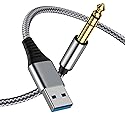 NCGGY USB to 6.35mm 1/4 inch TRS Audio Stereo Cable 6.6FT,USB-A to 1/4 Audio Adapter Aux Jack Stereo Cable for Laptop, WindowsAmplifier, Mixer, Home