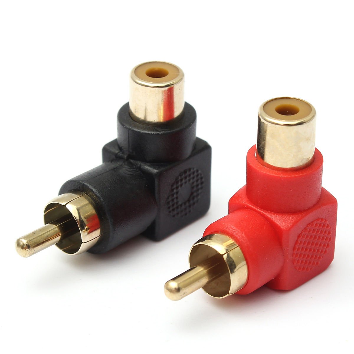 exgoofit RCA Male to RCA Female Connectors Right Angle Plug Adapters M/F 90 Degree Elbow Gold-Plated (5 Black + 5 Red) (10-Pack)