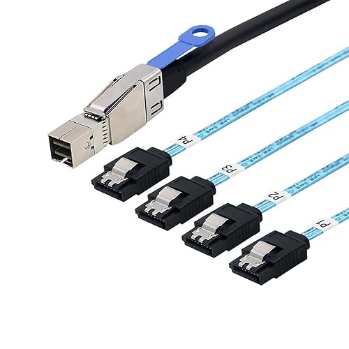 Heretom SFF-8644 to 4 Sata 7 Pin Cable, External Mini SAS HD SFF-8644 to 4 Port SATA Cable, Hard Disk Data Server Raid Cable 1 Meter 3.2 FT